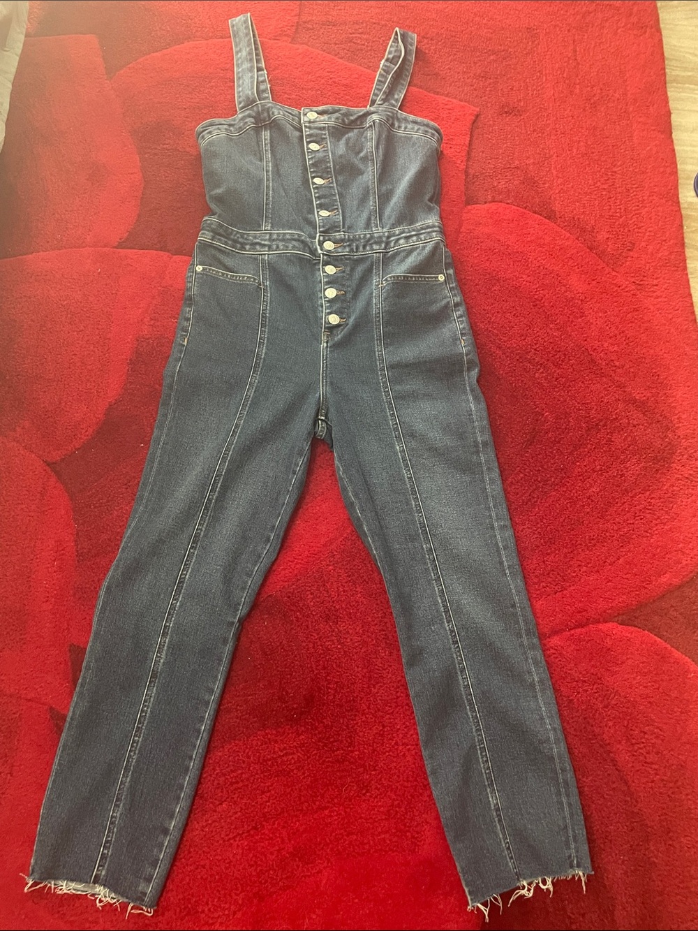 Express Denim Button-Front Women’s Overalls - Dark Blue